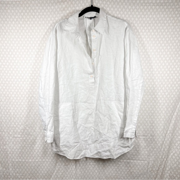 Lafayette 148 White Linen Popover Long Sleeve Oversized Top - Picture 1 of 7